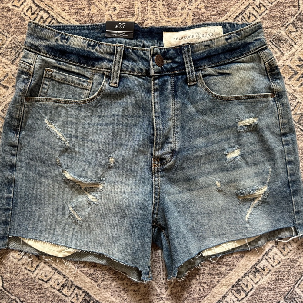 Treasure & Bond Blue Distressed Jean Shorts